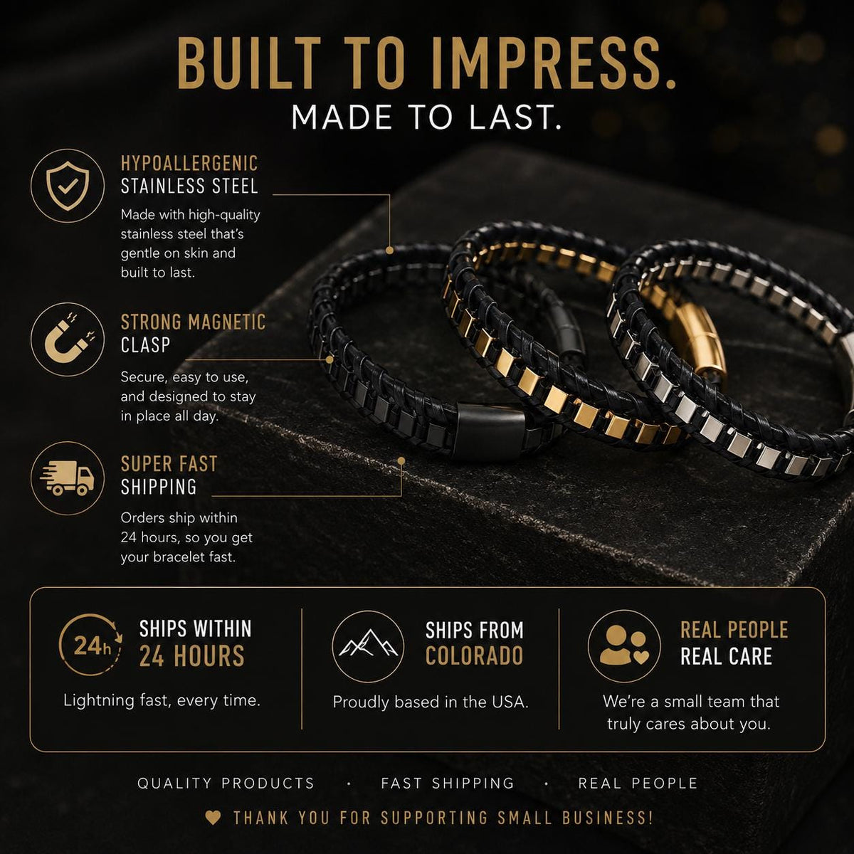 Men's Leather Bracelet, Stainless Steel Magnetic Clasp, 13mm Braided Faux Leather, Gold Silver or Black, Everyday Men's Jewelry