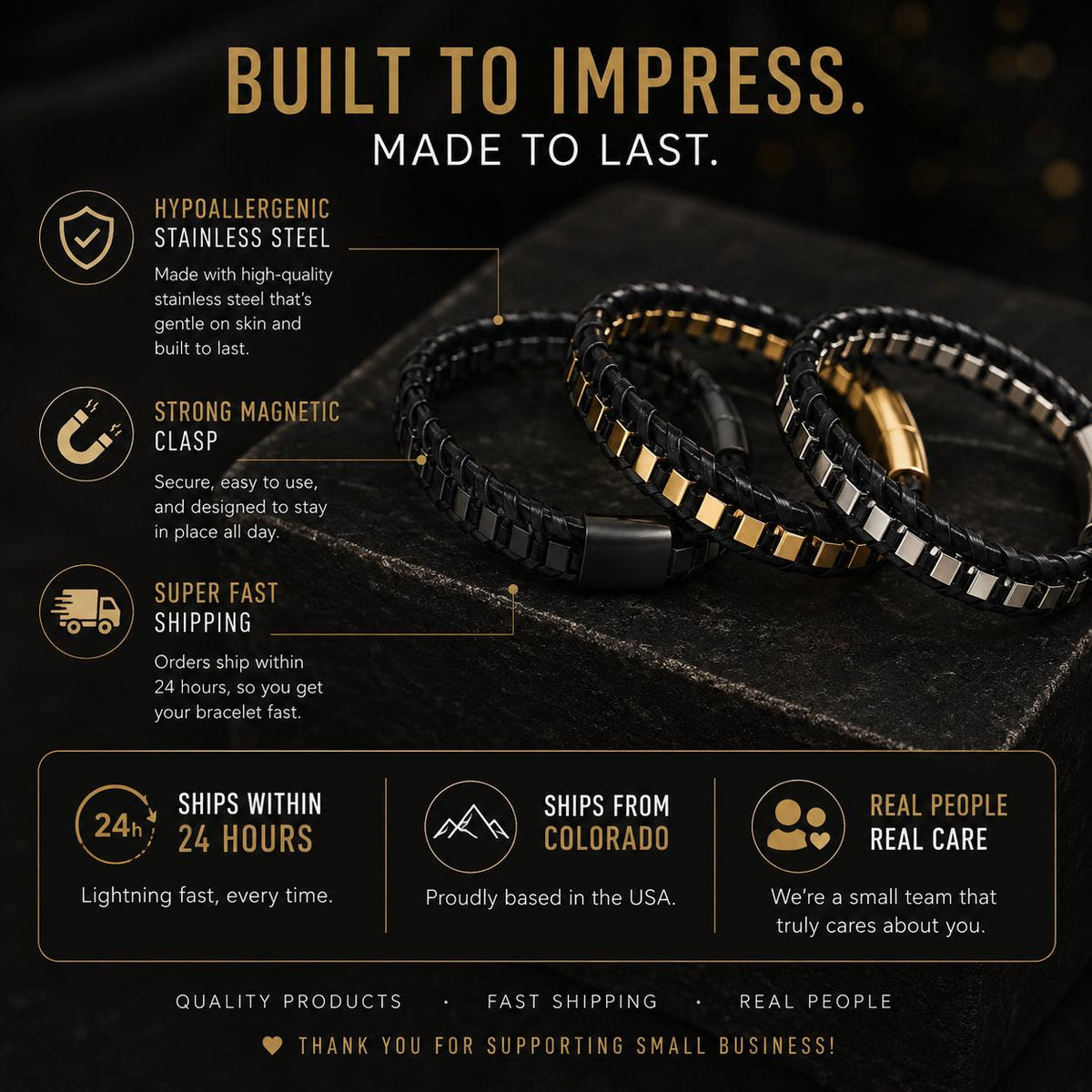 Men's Leather Bracelet, Stainless Steel Magnetic Clasp, 13mm Braided Faux Leather, Gold Silver or Black, Everyday Men's Jewelry