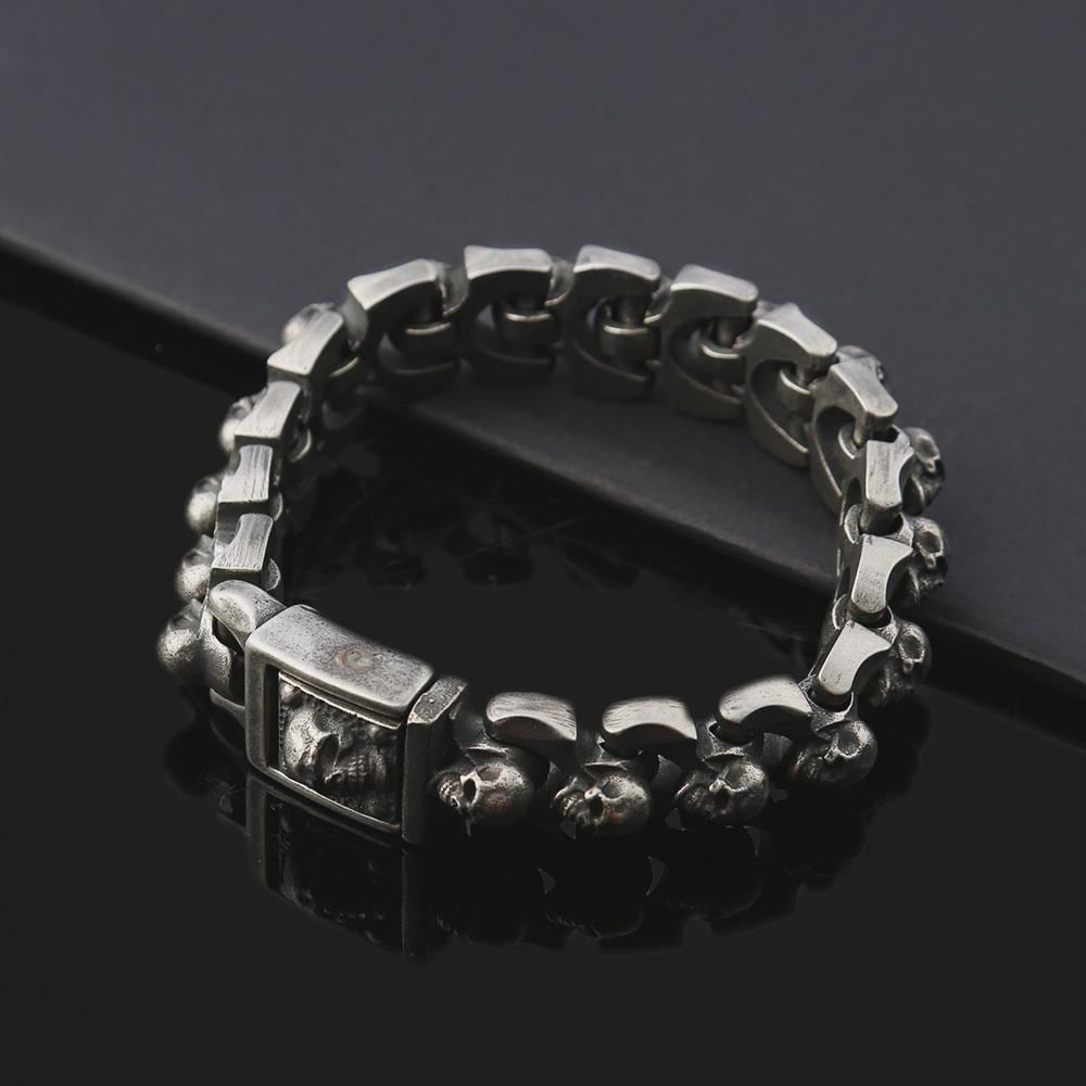 Heavy Stainless Steel Skull Bracelet for Men: Biker Chain Design