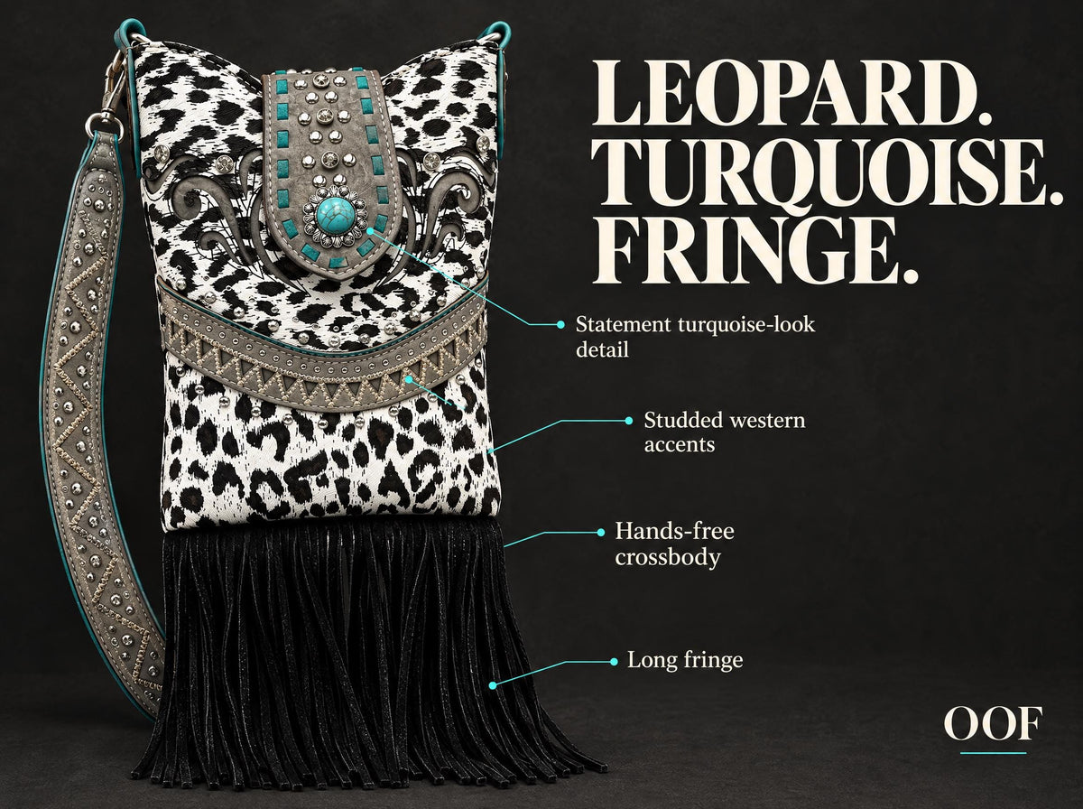 White Leopard Western Fringe Crossbody Bag