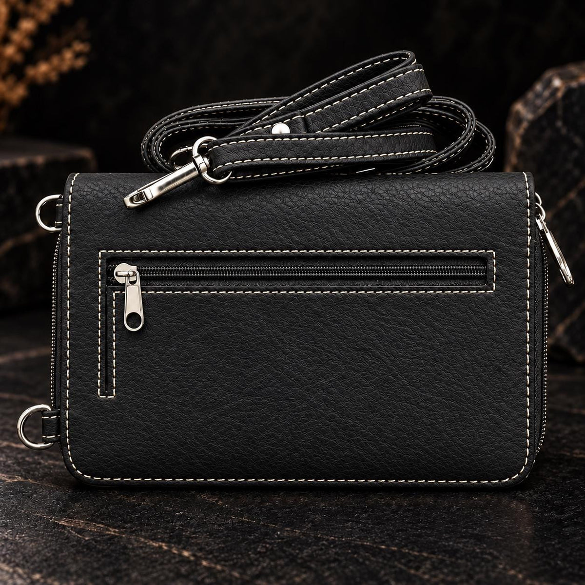 Black Western Phone Wallet Crossbody with Turquoise Concho