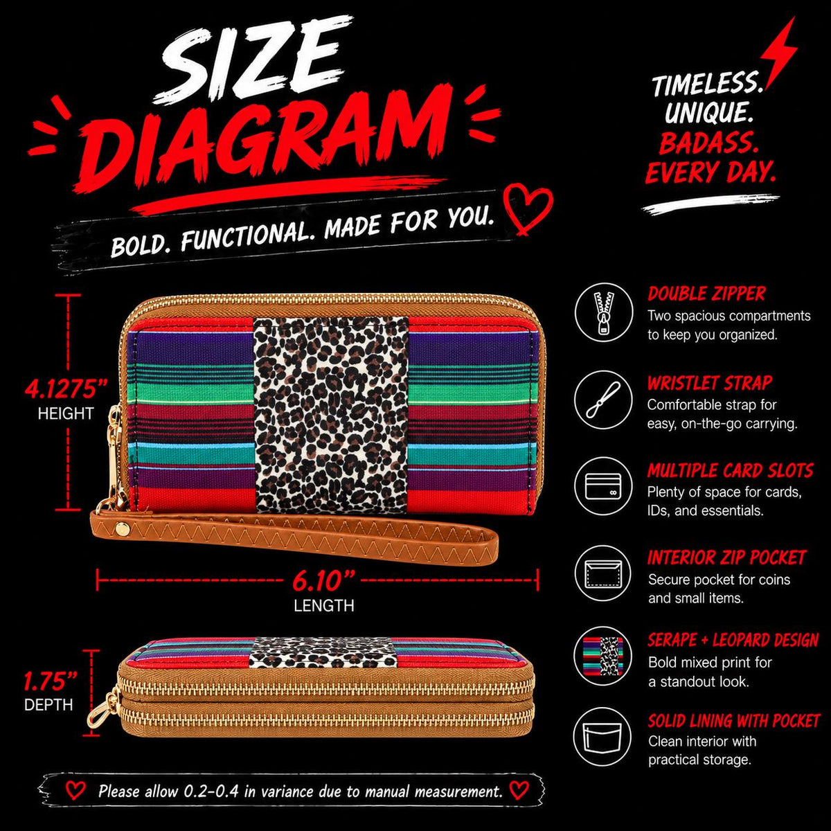 Serape Leopard Wristlet Wallet, Southwestern Zip Around Wallet