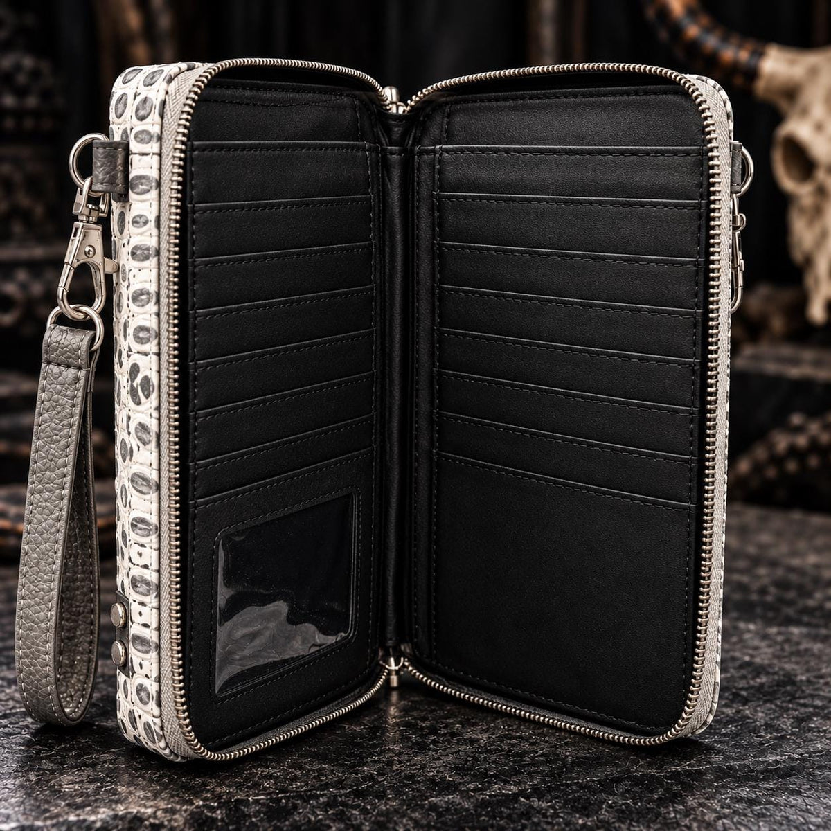 White and Gray Western Croc/Alligator Skin Style Phone Crossbody Wallet