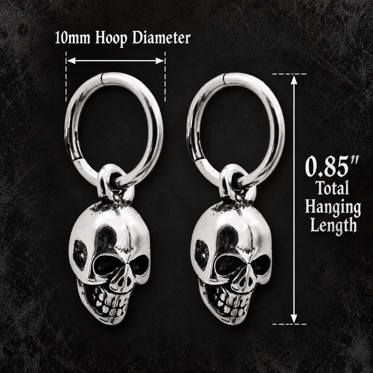 Skull Hoop Earrings, Stainless Steel Huggie Earrings, Gothic Skull Dangle Earrings, Biker Jewelry Gift