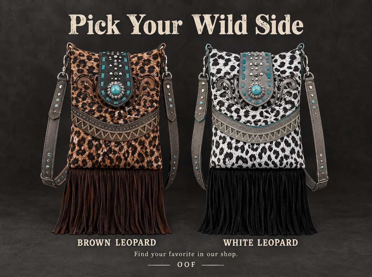 White Leopard Western Fringe Crossbody Bag