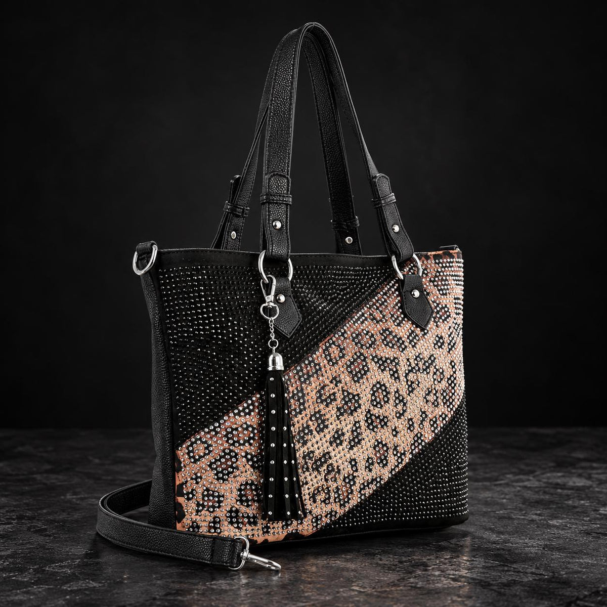 Leopard Rhinestone Crossbody Purse: Rhinestone Sparkle Glam Statement Bag for Women