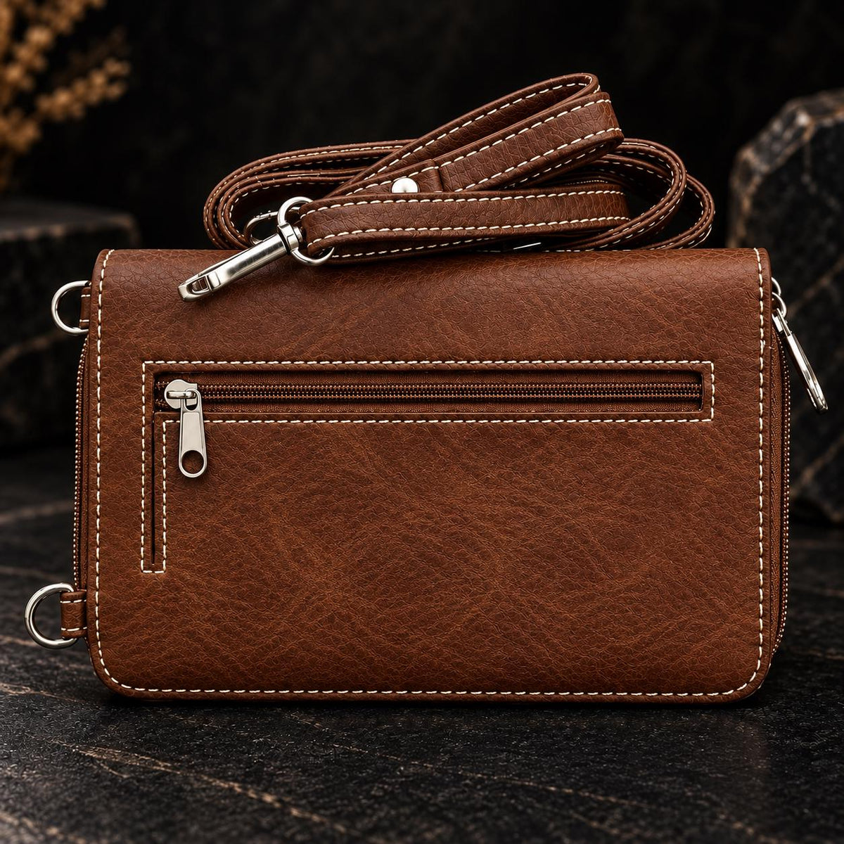 Brown Western Phone Wallet Crossbody with Turquoise Concho