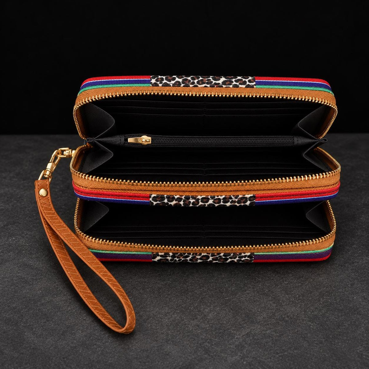 Serape Leopard Wristlet Wallet, Southwestern Zip Around Wallet