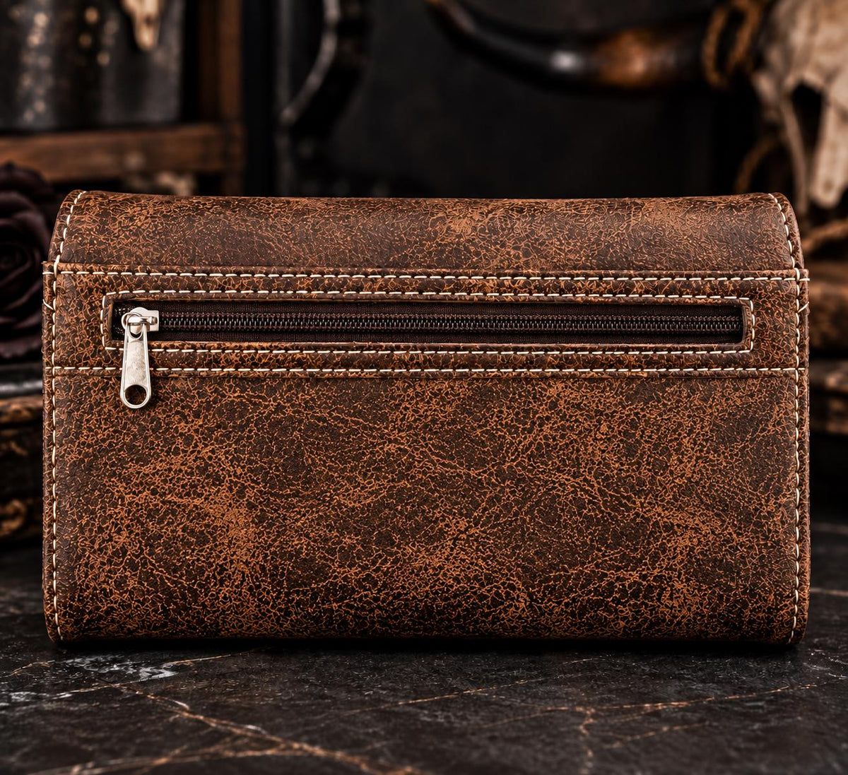 Western Turquoise Crossbody Wallet, Trifold Phone Wallet Purse, Brown Faux Leather Wristlet, Cowgirl Shoulder Bag