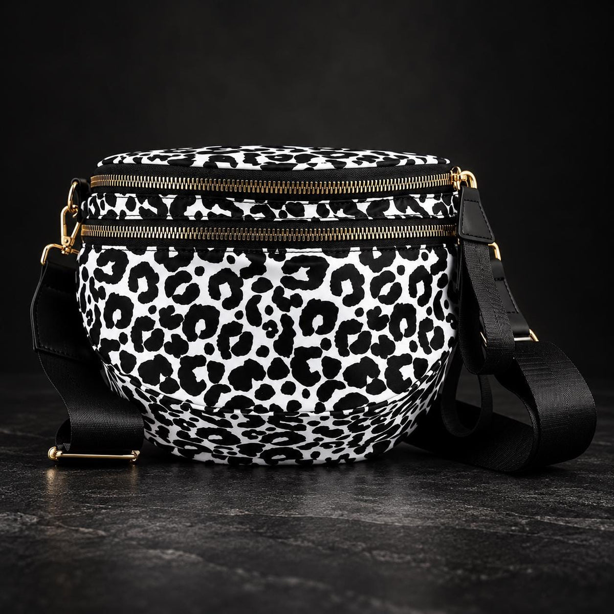 Black and White Leopard Crossbody Bag, Animal Print Shoulder Purse, Bold Everyday Faux Leather Handbag