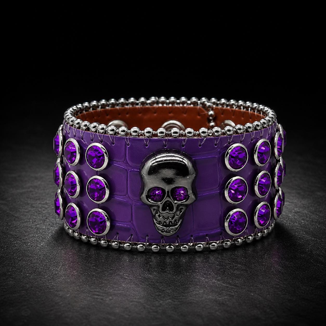 Skull Rhinestone Skull Cuff Bracelet: Faux Leather Punk Jewelry for Women