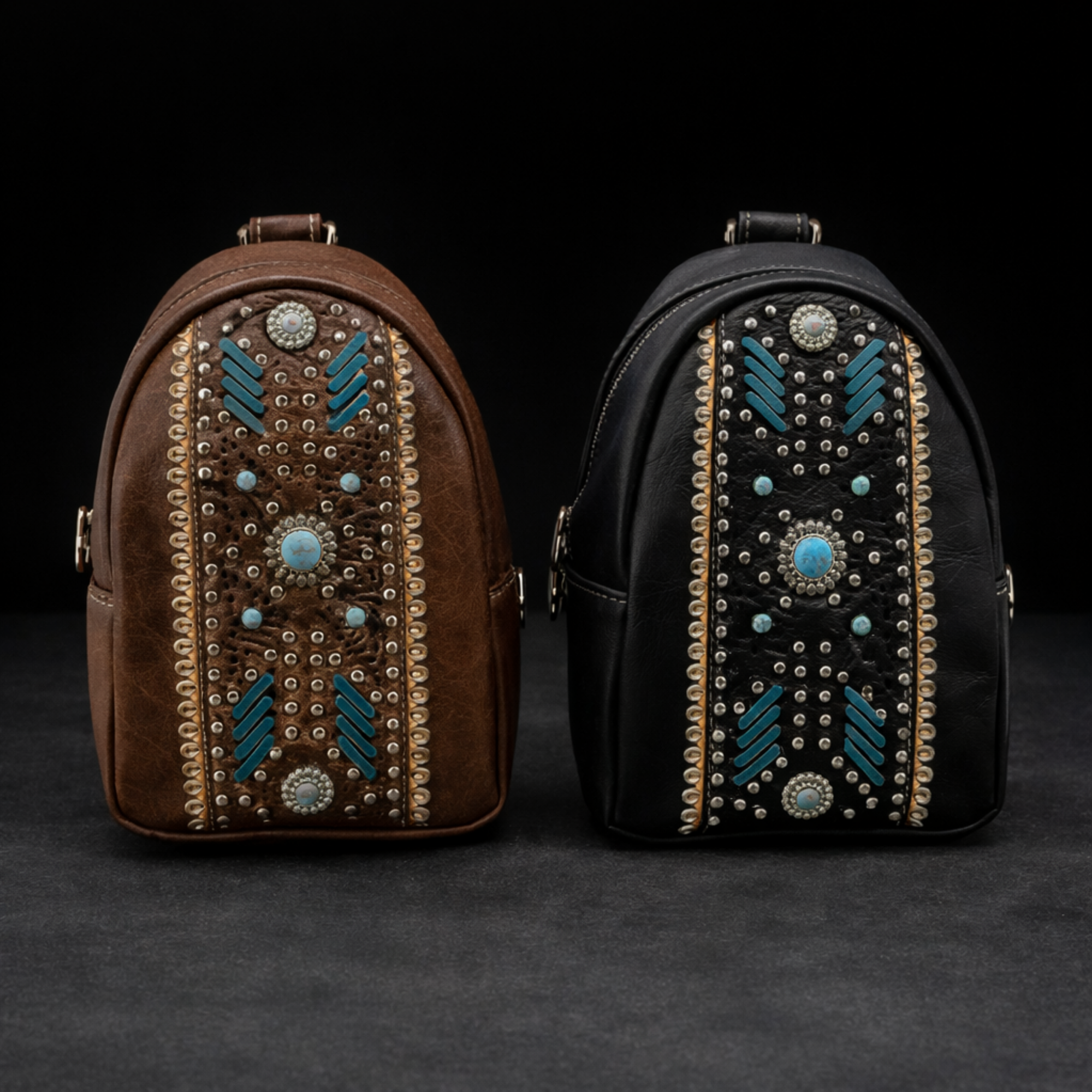 Leather Western Sling Bag: Turquoise Studded Crossbody Purse for Everyday Wear