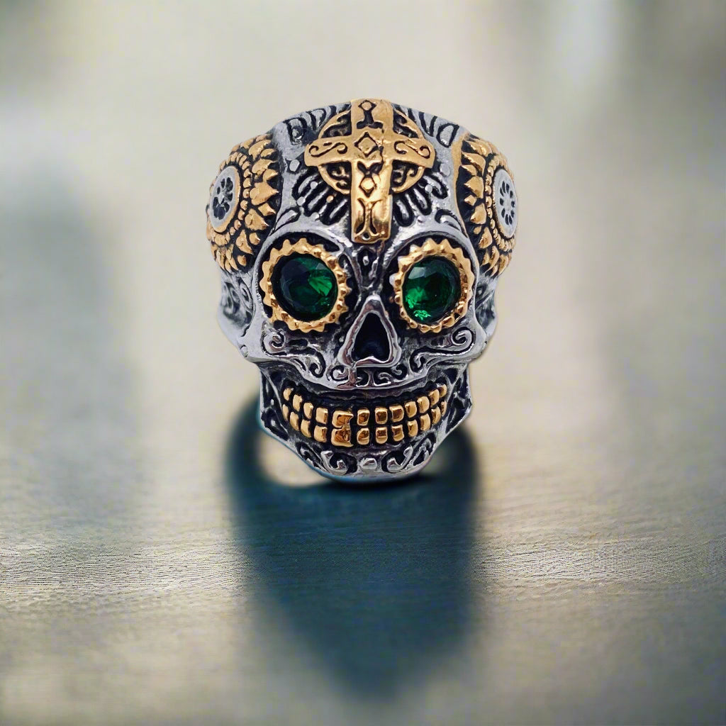 Bold Retro Skull Biker Ring - Gold & Silver Stainless Steel
