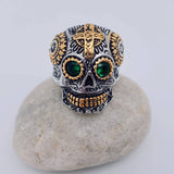 Retro Carved Cross Skull Ring Gold & Silver