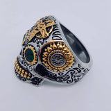 Retro Carved Cross Skull Ring Gold & Silver