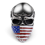 Amercian Flag Skull Stainless Steel Men's Ring