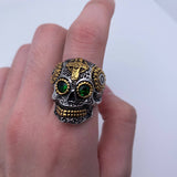 Retro Carved Cross Skull Ring Gold & Silver