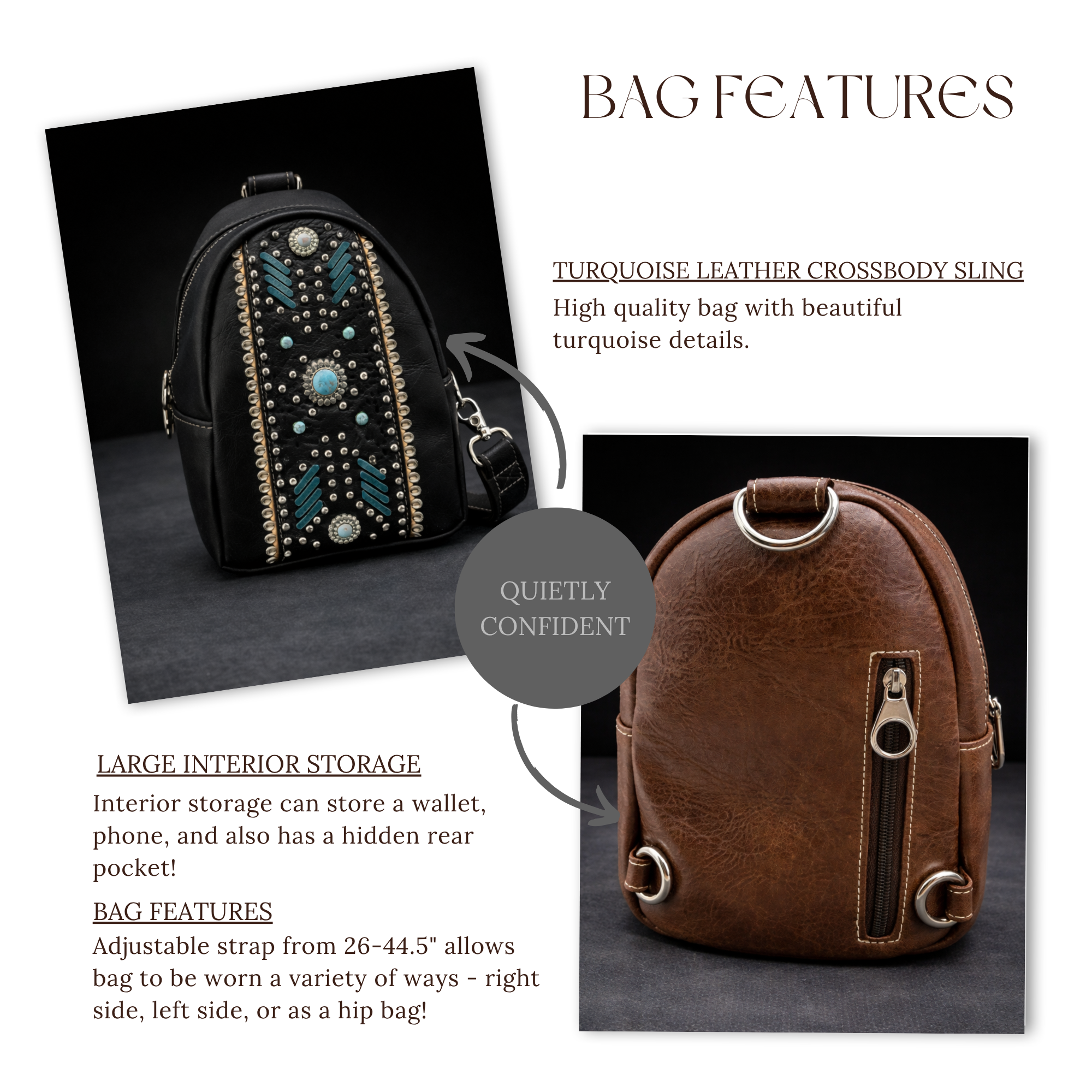 Leather Western Sling Bag: Turquoise Studded Crossbody Purse for Everyday Wear