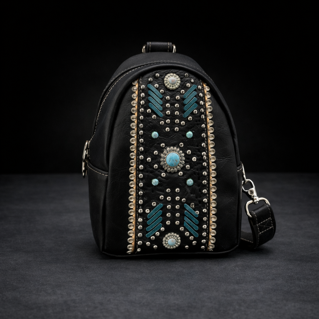 Leather Western Sling Bag: Turquoise Studded Crossbody Purse for Everyday Wear