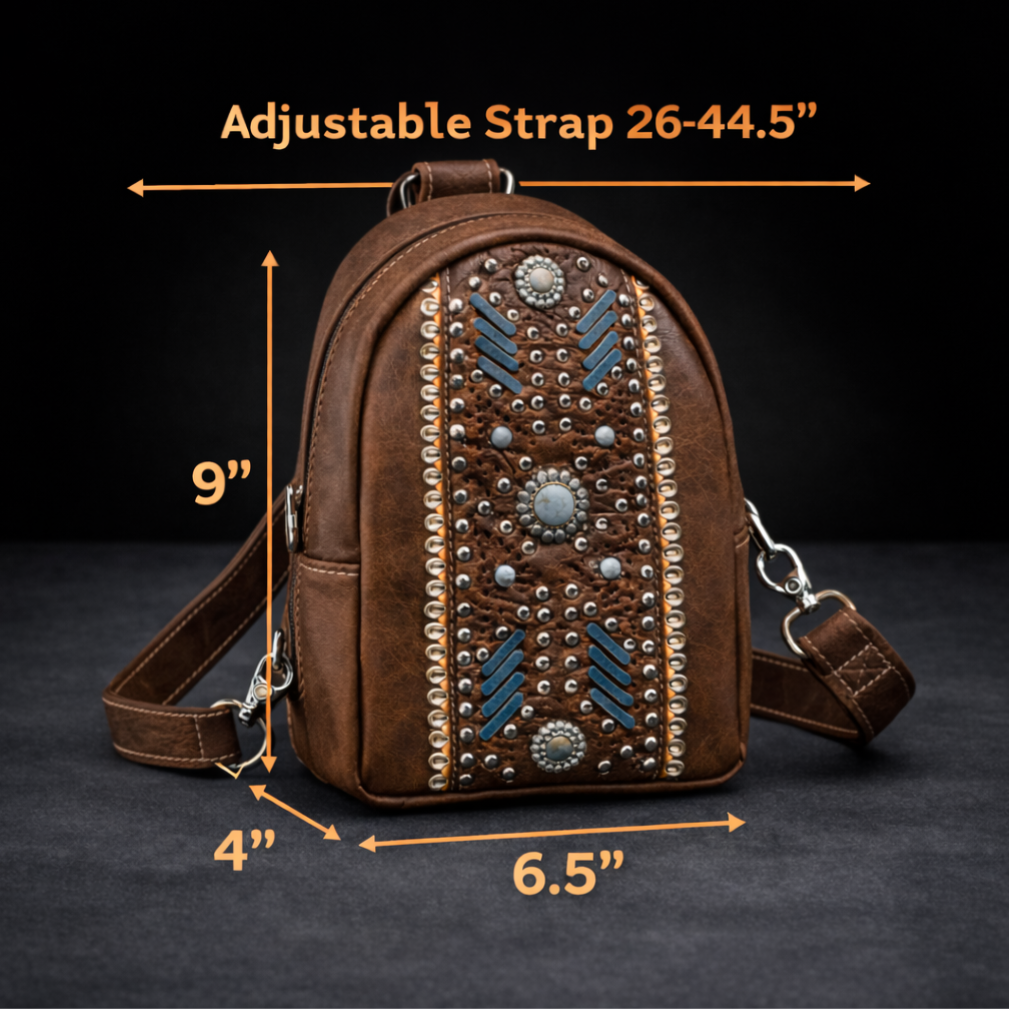Leather Western Sling Bag: Turquoise Studded Crossbody Purse for Everyday Wear