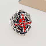 Gothic Style Red Stone Cross Stainless Steel Ring