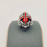 Gothic Style Red Stone Cross Stainless Steel Ring