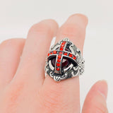 Gothic Style Red Stone Cross Stainless Steel Ring