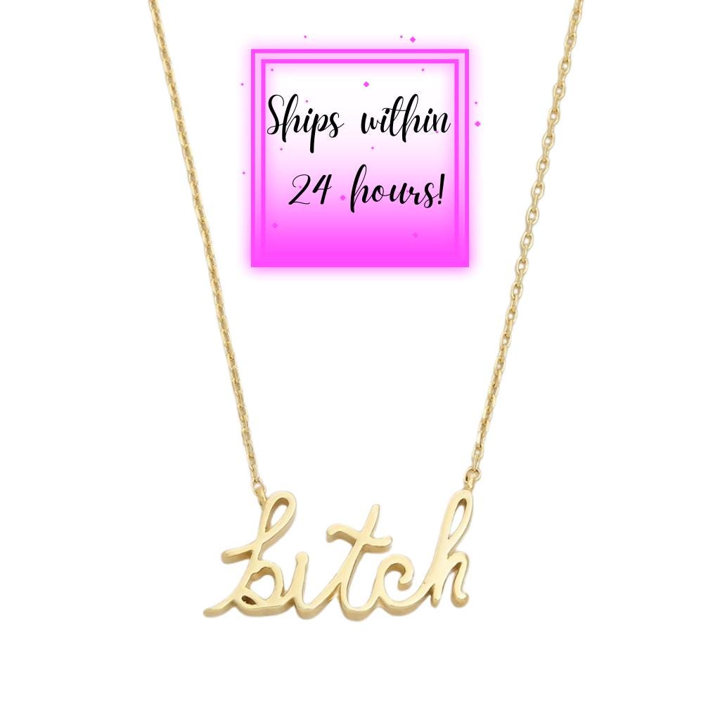 bitch necklace gold plated slut jewelry womens jewelry bitch jewelry gifts for her gifts for women necklace high quality gift for her mom sister friend bachelorette party gift party white elephant gag feminist gifts bitchy gold necklace bitch cursive cuss words swear word necklace fashion jewelry for her necklace wedding party hens night