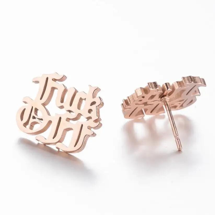 Fuck Off Earring - Old English Script Statement Jewelry - Minimalist Charm Studs - Bachelorette Gift - Free Shipping - Multiple Colors