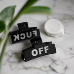 Fuck Off Bundle - 90s Hair Clip Fuck Off Heart Pendant Necklace and Fuck Off Script Earrings - Lots of Choices Bundled Savings Free Shipping