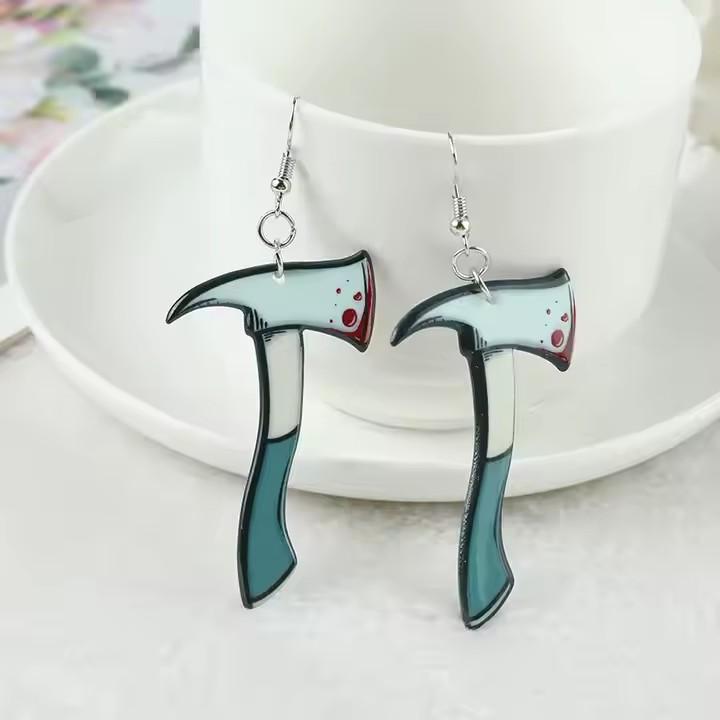 Alternative Fashion Earrings Gothic Punk Style Pink Purple Skull Collection Ice Cream Axe Pistol Designs Creepy Cute Aesthetic Wednesday Addams Inspired Double Sided Acrylic Pieces Dark Fashion Statement Modern Gothic Essential Halloween