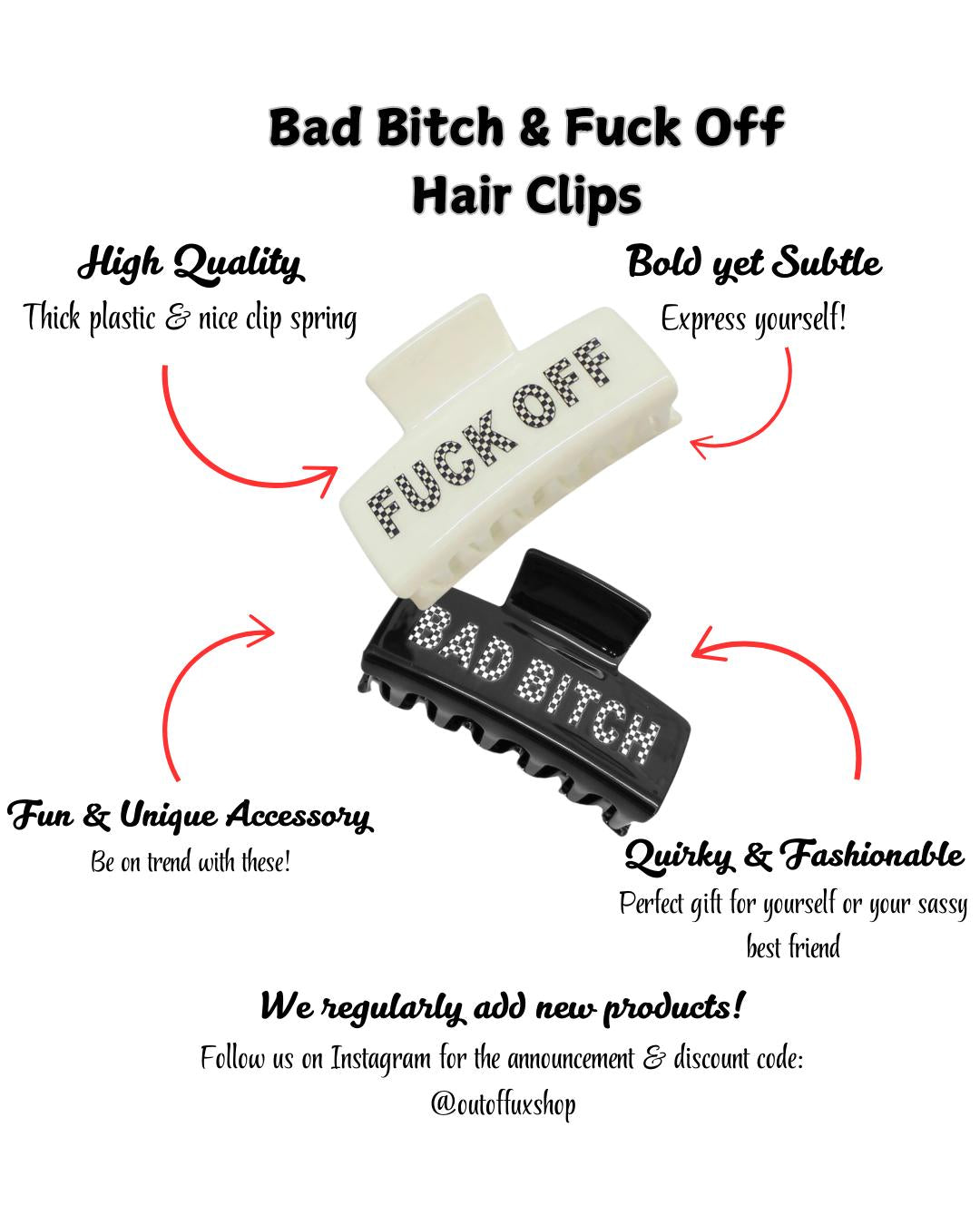 Bold Fuck Off Bad Bitch Hair Clip - Edgy & Fearless Statement Accessory in Black or White - Bachelorette Gift