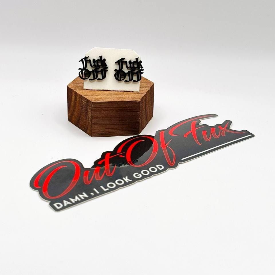 Fuck Off Earring - Old English Script Statement Jewelry - Minimalist Charm Studs - Bachelorette Gift - Free Shipping - Multiple Colors