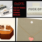 Fuck Off Bundle - 90s Hair Clip Fuck Off Heart Pendant Necklace and Fuck Off Script Earrings - Lots of Choices Bundled Savings Free Shipping