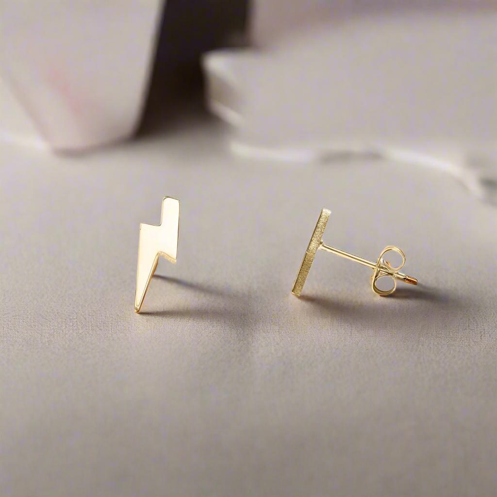 Gold or Silver Lightning Bolt Stud Earrings: Hypoallergenic Everyday Jewelry for Biker Women