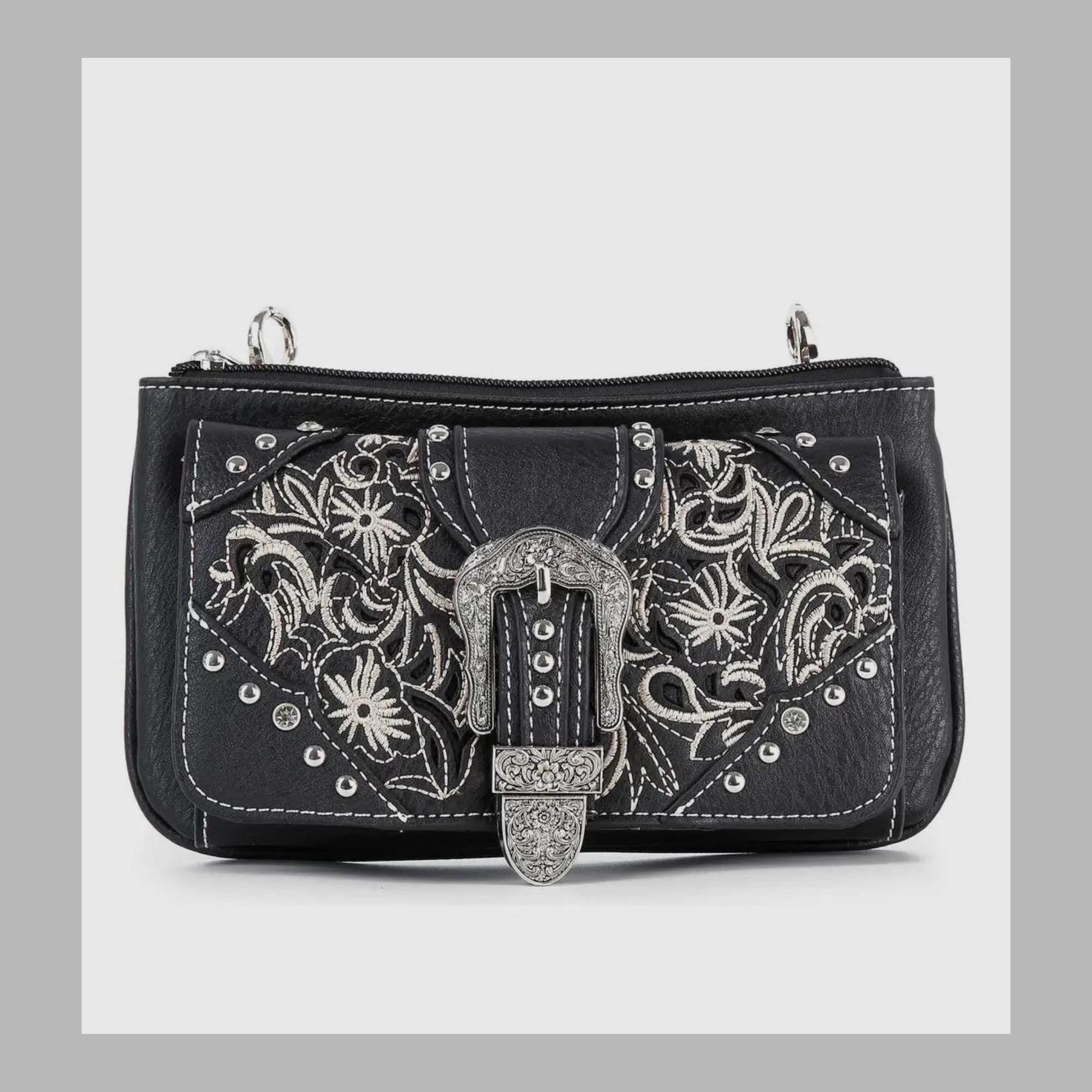 Black Western Buckle Bag: Faux Leather Cowgirl Crossbody for Concerts and Everyday Style