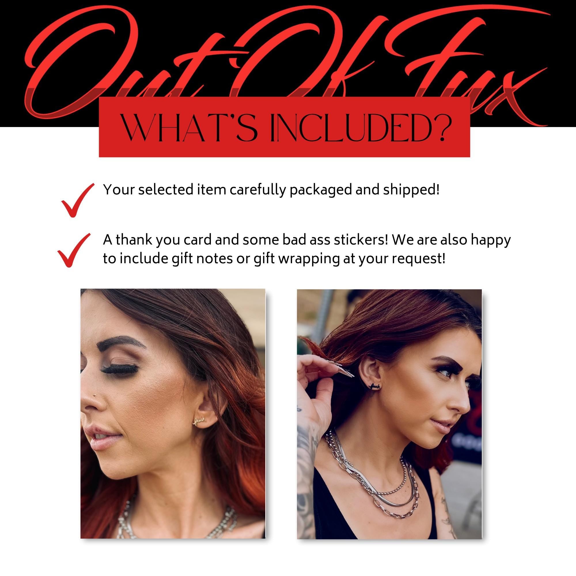 Cursive Fuck Stud Earrings Pair: Dainty Feminist Jewelry in Gold, Silver, Black