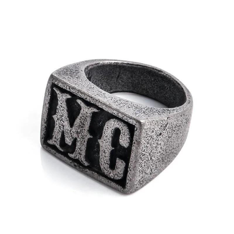 HD or MC Stainless Steel Biker Ring in Gold or Silver Finish