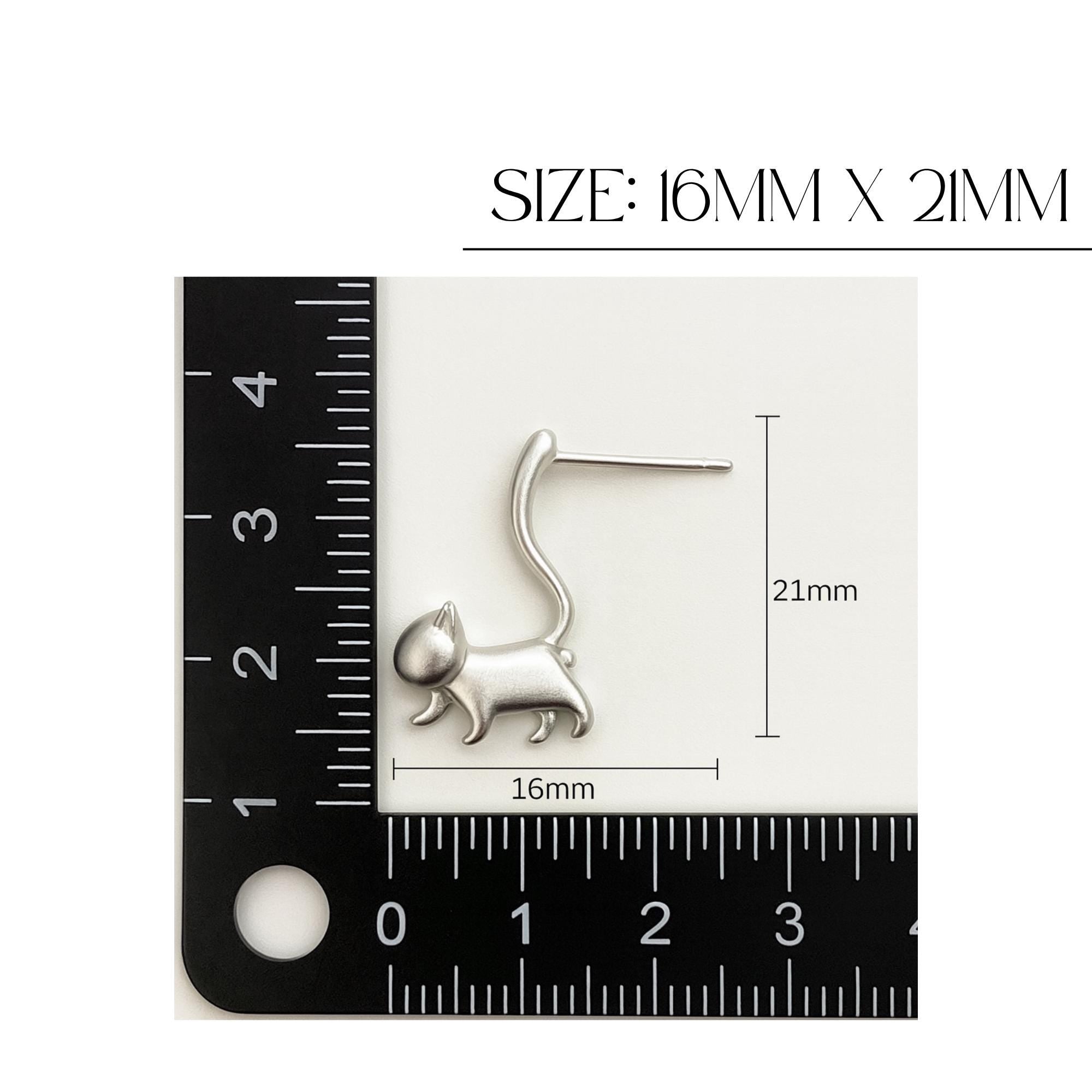 Silver Cat Stud Earrings: Wrap Tail Design in Gunmetal or Silver Finish