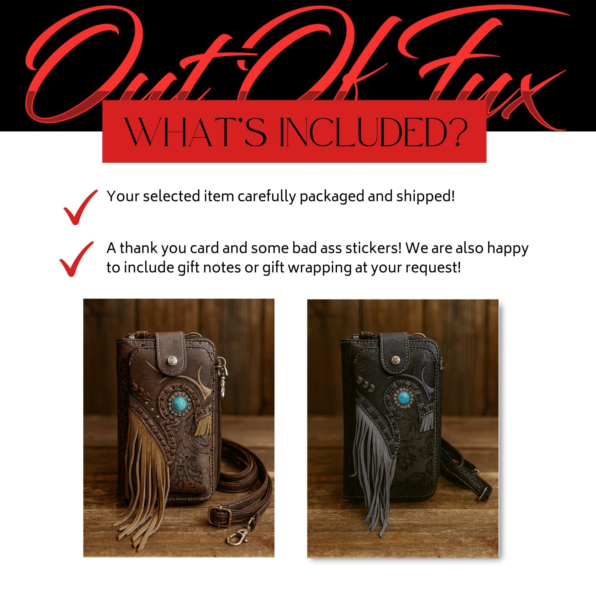 Western Tooled Leather Crossbody Wallet with Fringe and Turquoise Detail