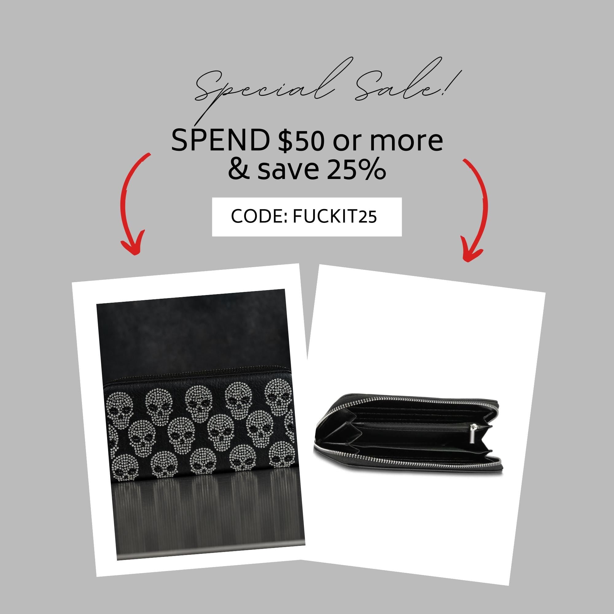 Gothic Skull Wallet: Black Faux Leather Biker Punk Style