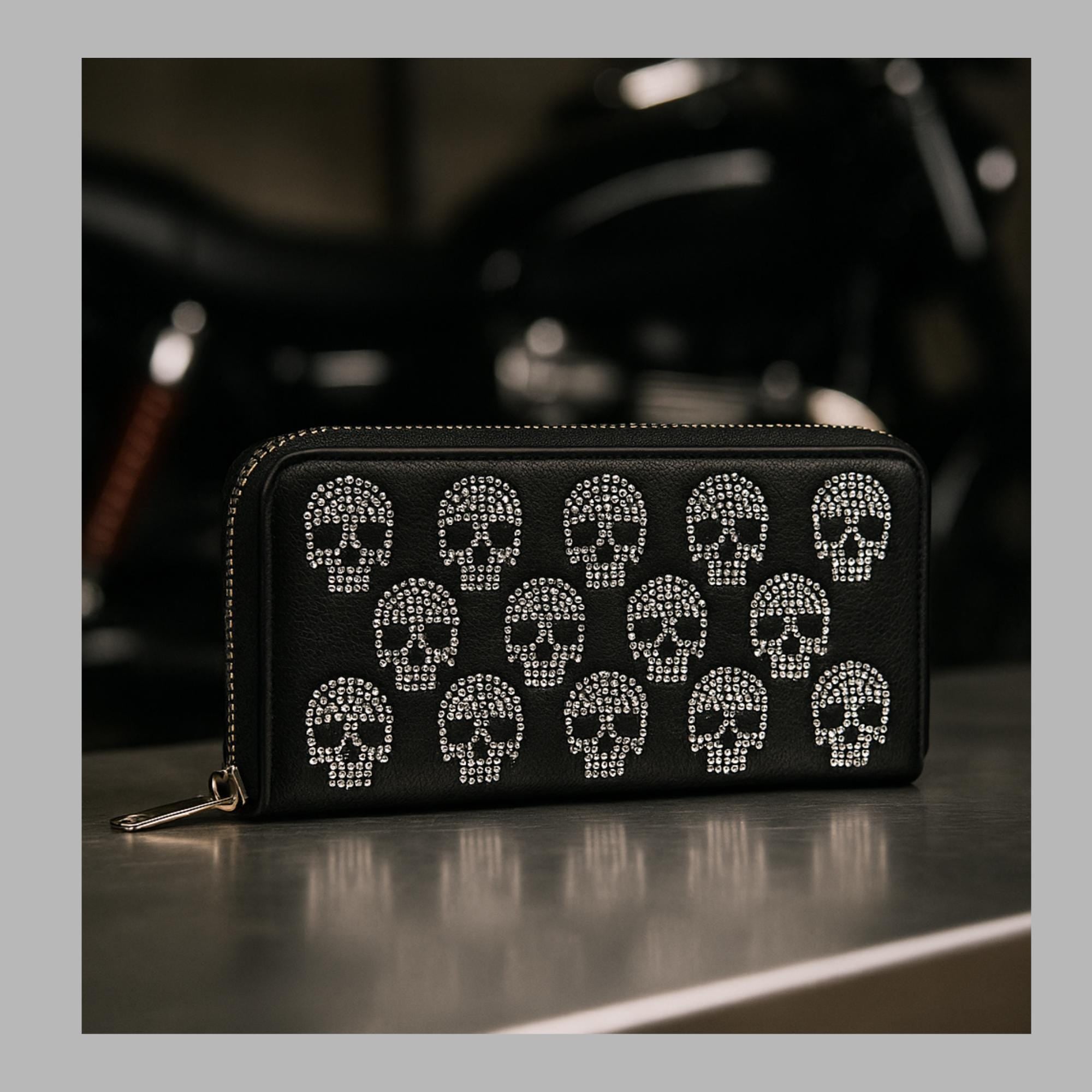 Gothic Skull Wallet: Black Faux Leather Biker Punk Style