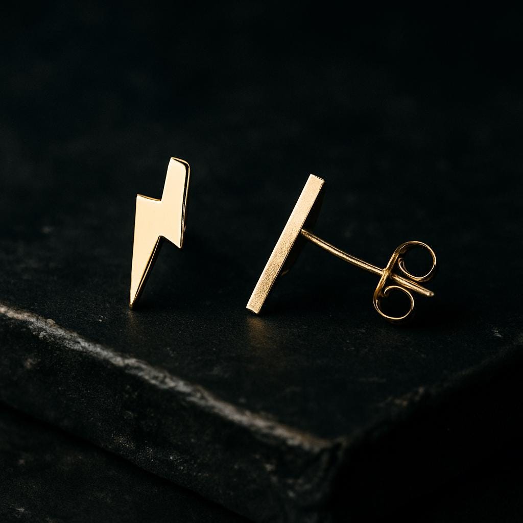 Gold or Silver Lightning Bolt Stud Earrings: Hypoallergenic Everyday Jewelry for Biker Women