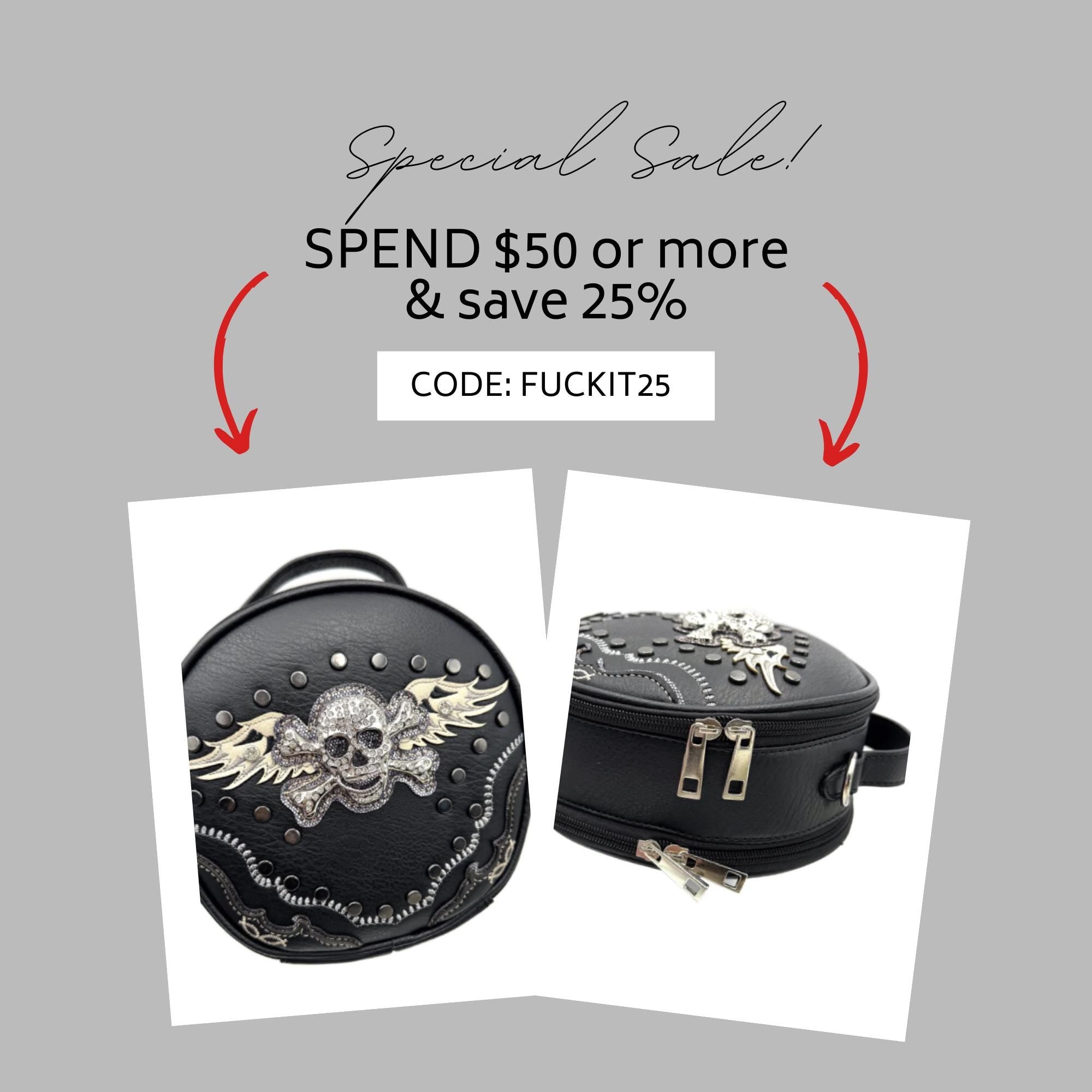 Gothic Skull Crossbody Purse with Rhinestones and Studded Detail