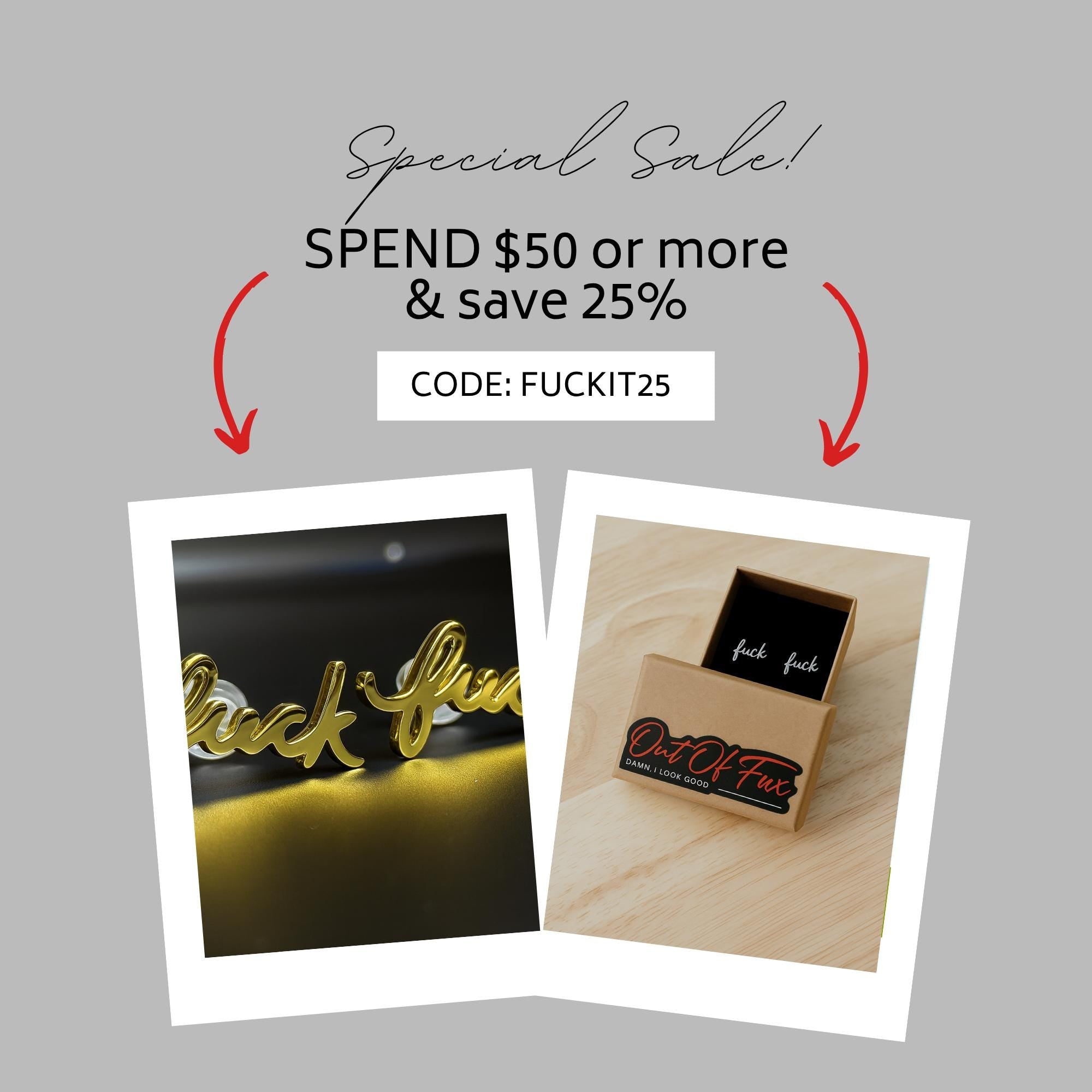 Cursive Fuck Stud Earrings Pair: Dainty Feminist Jewelry in Gold, Silver, Black