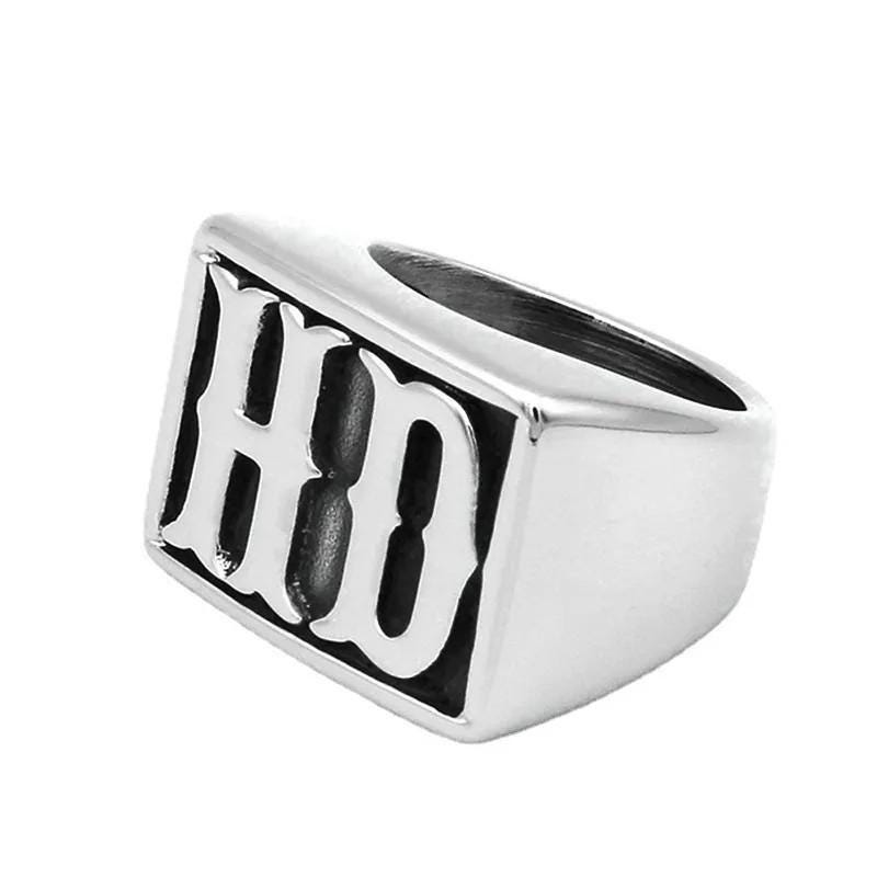 HD or MC Stainless Steel Biker Ring in Gold or Silver Finish