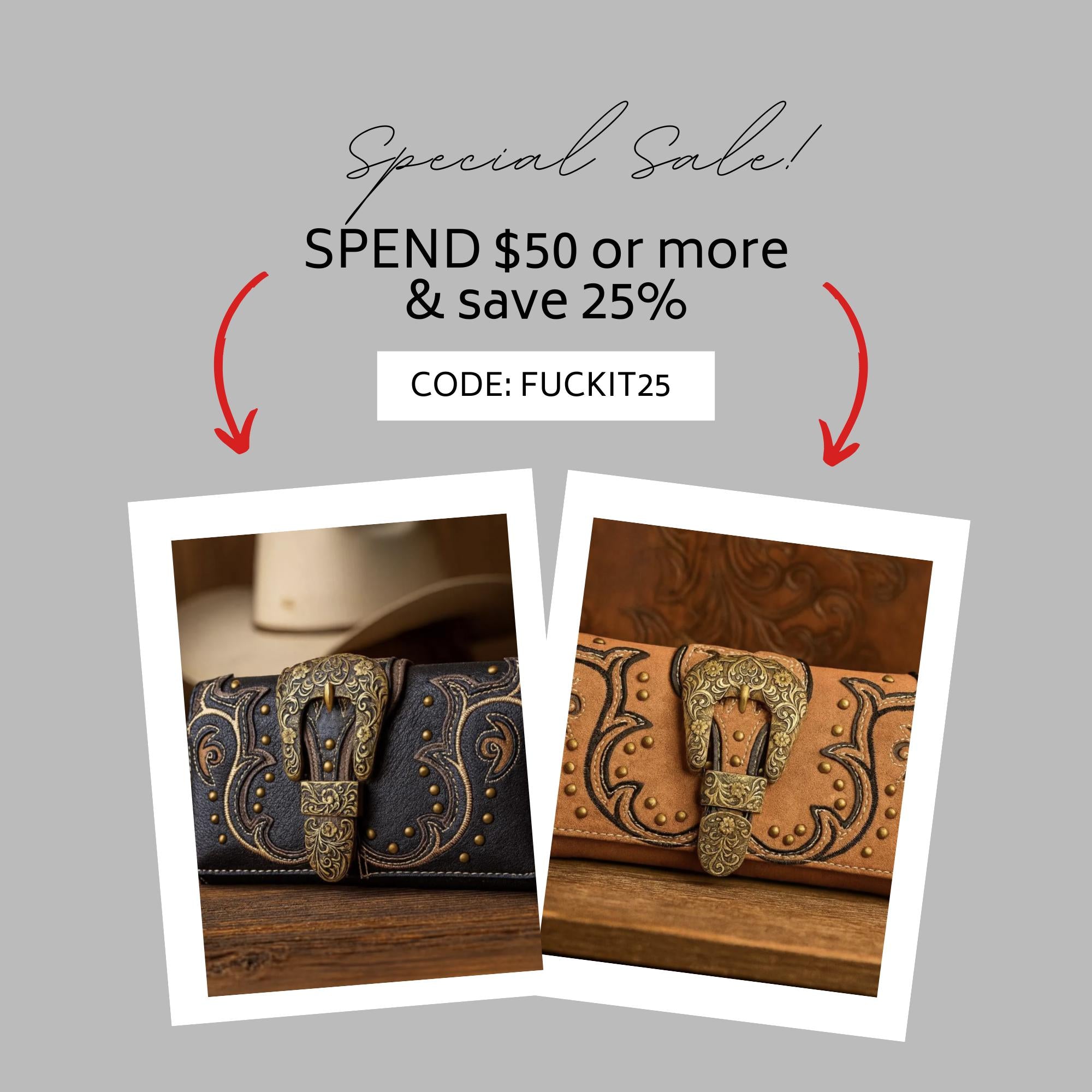 Tooled Leather Buckle Crossbody Wallet: Western Trifold Purse for Phone and Cards