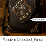 Western Crossbody Purse: Faux Leather Cowgirl Bag with Cross and Studs