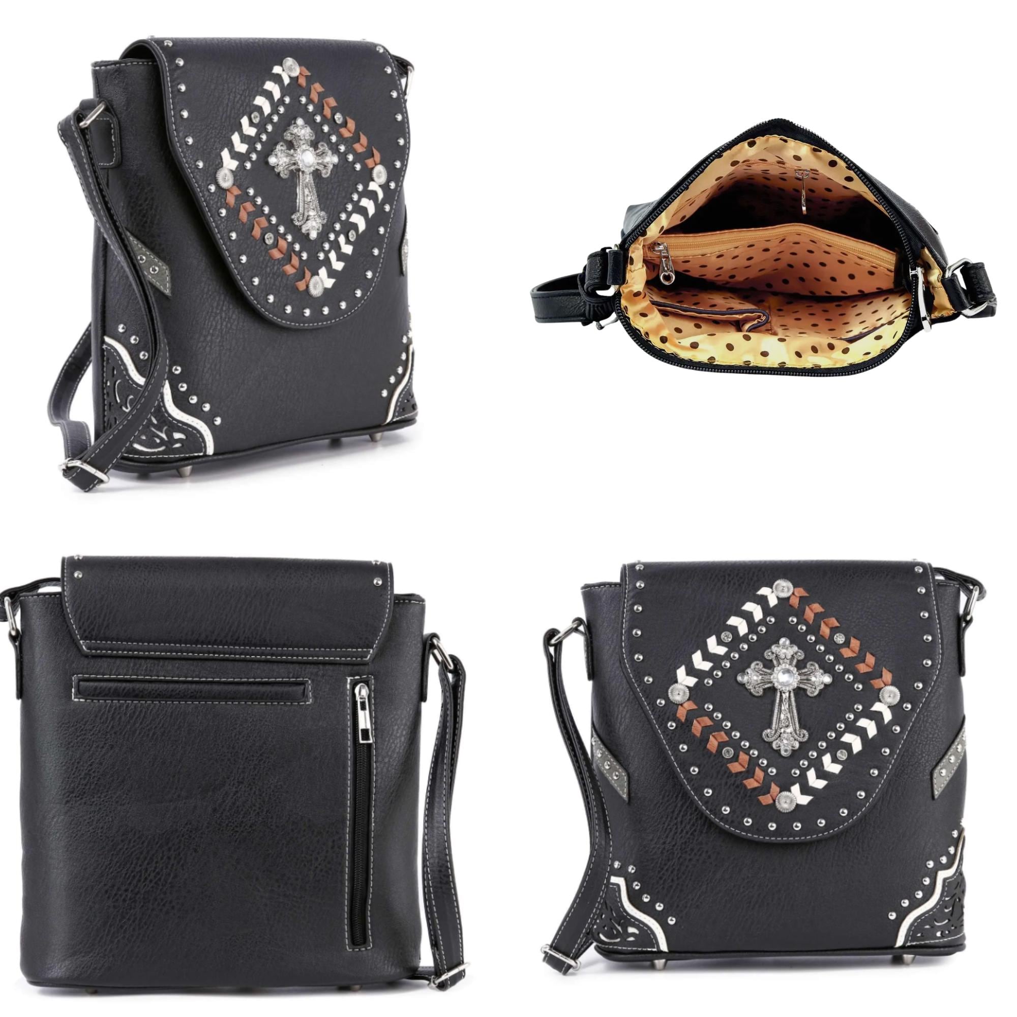 Western Crossbody Purse: Faux Leather Cowgirl Bag with Cross and Studs