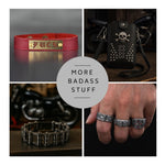 Stainless Steel Biker Skull Ring with 18K Gold Detail, Men’s Statement Ring